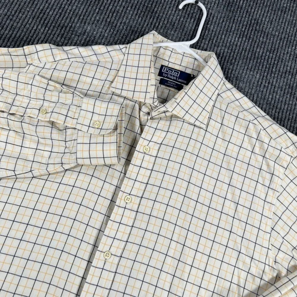 Polo Ralph Lauren Shirt Mens 2XL XXL Ivory Check Long Sleeve Regent Classic Fit